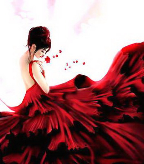 Femme en robe rouge